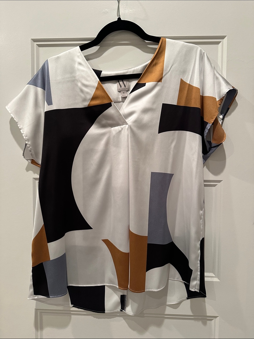 Worthington Geometric Print V-Neck Silk Blouse